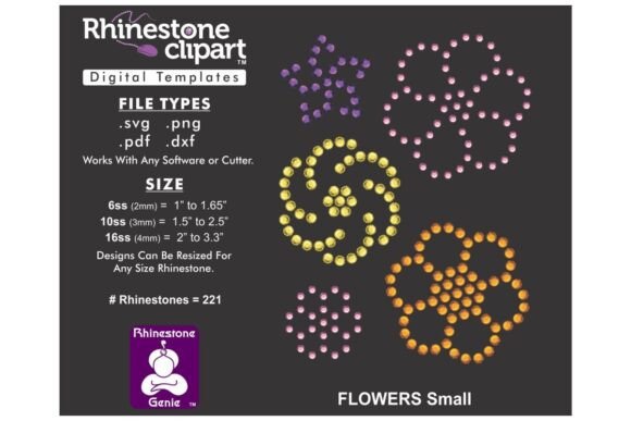 Rhinestone Design FLOWERS 1.25 to 2.5 Graphics for T-Shirt Designs
